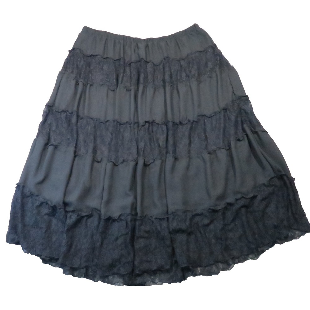Antthony Tiered Lace Skirt 2X Black Ruffle Boho Cottagecore Peasant Whimsigoth